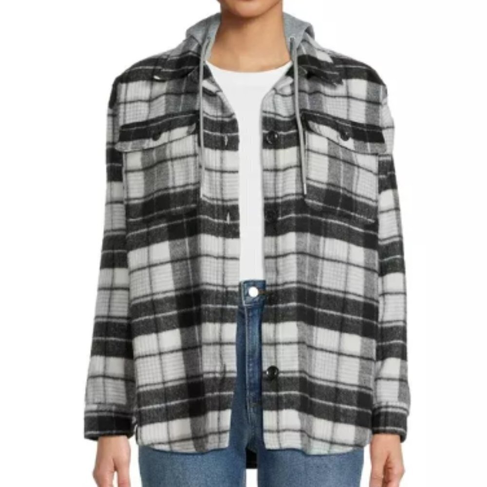 No Boundaries Juniors Unisex Shirt Jacket With Hood, size L (11-13) NWT